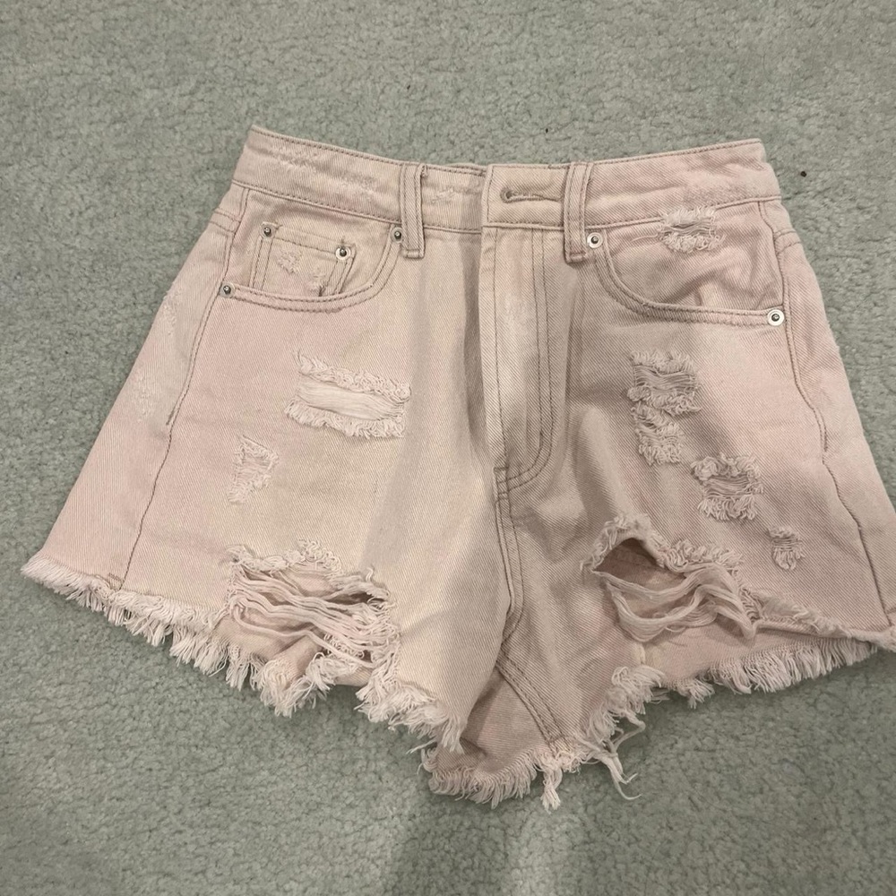 Women's Distressed Pink Denim Shorts